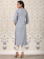 Thumbnail for Ode by House of Pataudi Printed Round Neck Straight Kurta - Distacart