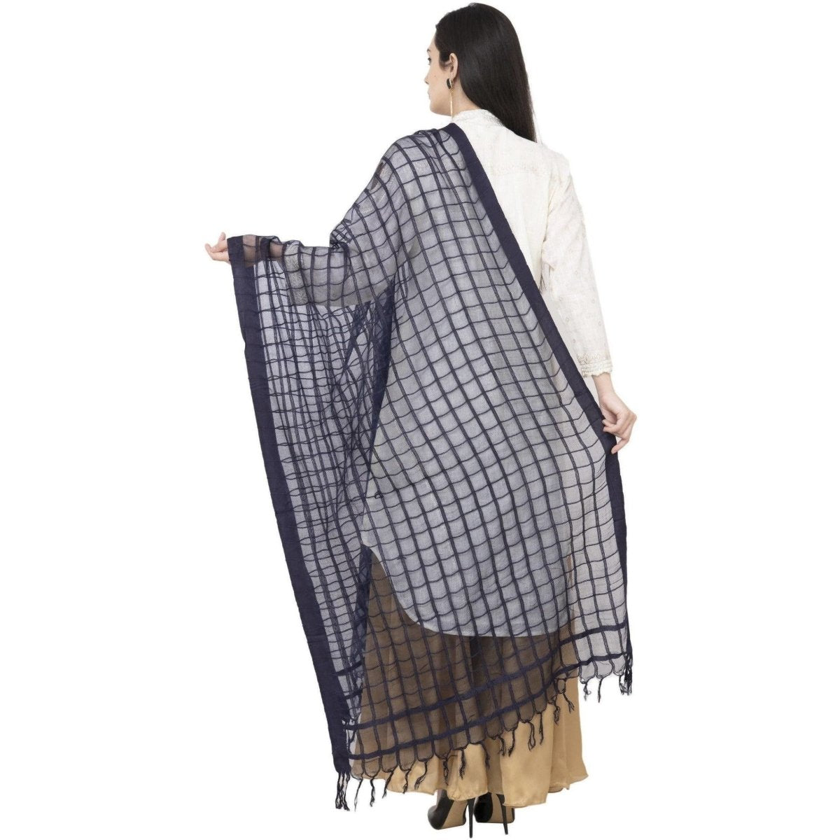A R SILK Cotton Square Regular Dupatta Dark Gray Color Dupatta or Chunni