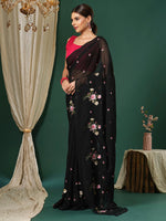 Thumbnail for NOZ2TOZ Women's Chiffon Pink Embroidered Designer Saree With Blouse Piece - Distacart