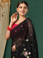 Thumbnail for NOZ2TOZ Women's Chiffon Pink Embroidered Designer Saree With Blouse Piece - Distacart