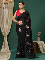 Thumbnail for NOZ2TOZ Women's Chiffon Pink Embroidered Designer Saree With Blouse Piece - Distacart