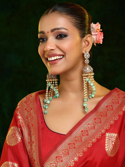 Ruby Raang 22k Gold Polished Diamond And Stone Jhumka Earrings - Distacart