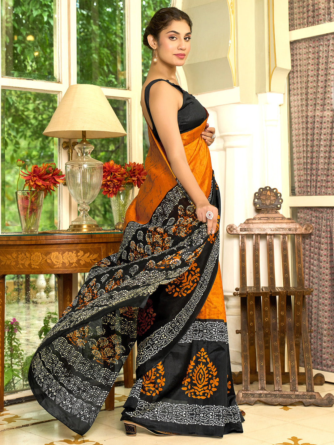 NOZ2TOZ Women's Bhagalpuri Silk Black Printed Designer Saree With Blouse Piece - Distacart