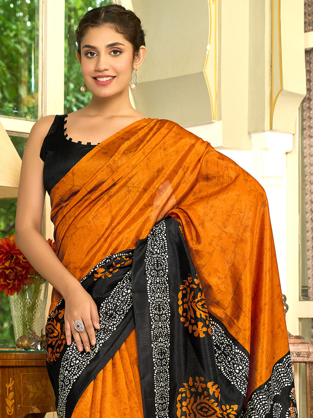 NOZ2TOZ Women's Bhagalpuri Silk Black Printed Designer Saree With Blouse Piece - Distacart
