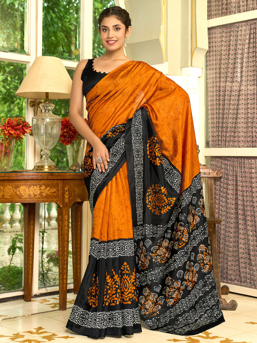 NOZ2TOZ Women's Bhagalpuri Silk Black Printed Designer Saree With Blouse Piece - Distacart