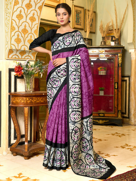 NOZ2TOZ Women's Bhagalpuri Silk Black Printed Designer Saree With Blouse Piece - Distacart