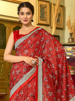 Thumbnail for NOZ2TOZ Women's Bhagalpuri Silk Red Printed Designer Saree With Blouse Piece - Distacart