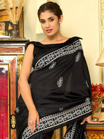 Thumbnail for NOZ2TOZ Women's Bhagalpuri Silk Black Printed Designer Saree With Blouse Piece - Distacart