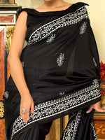 Thumbnail for NOZ2TOZ Women's Bhagalpuri Silk Black Printed Designer Saree With Blouse Piece - Distacart