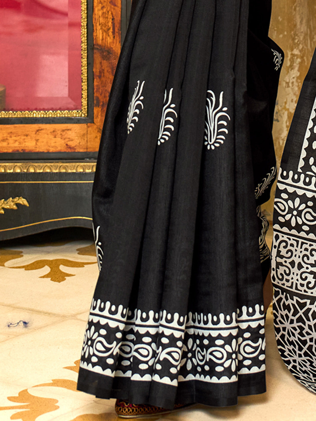 NOZ2TOZ Women's Bhagalpuri Silk Black Printed Designer Saree With Blouse Piece - Distacart