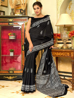 Thumbnail for NOZ2TOZ Women's Bhagalpuri Silk Black Printed Designer Saree With Blouse Piece - Distacart