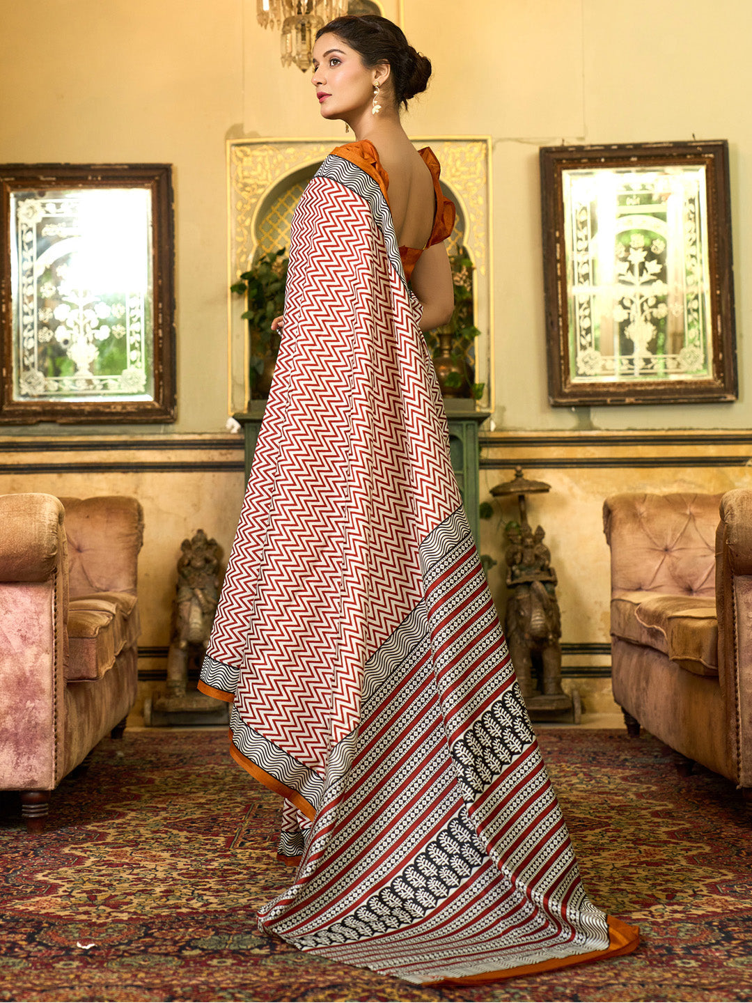 NOZ2TOZ Women's Bhagalpuri Silk Camel Brown Printed Designer Saree With Blouse Piece - Distacart