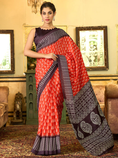 NOZ2TOZ Women's Bhagalpuri Silk Black Printed Designer Saree With Blouse Piece - Distacart