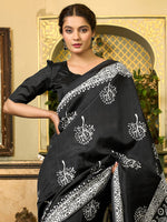 Thumbnail for NOZ2TOZ Women's Bhagalpuri Silk Black Printed Designer Saree With Blouse Piece - Distacart