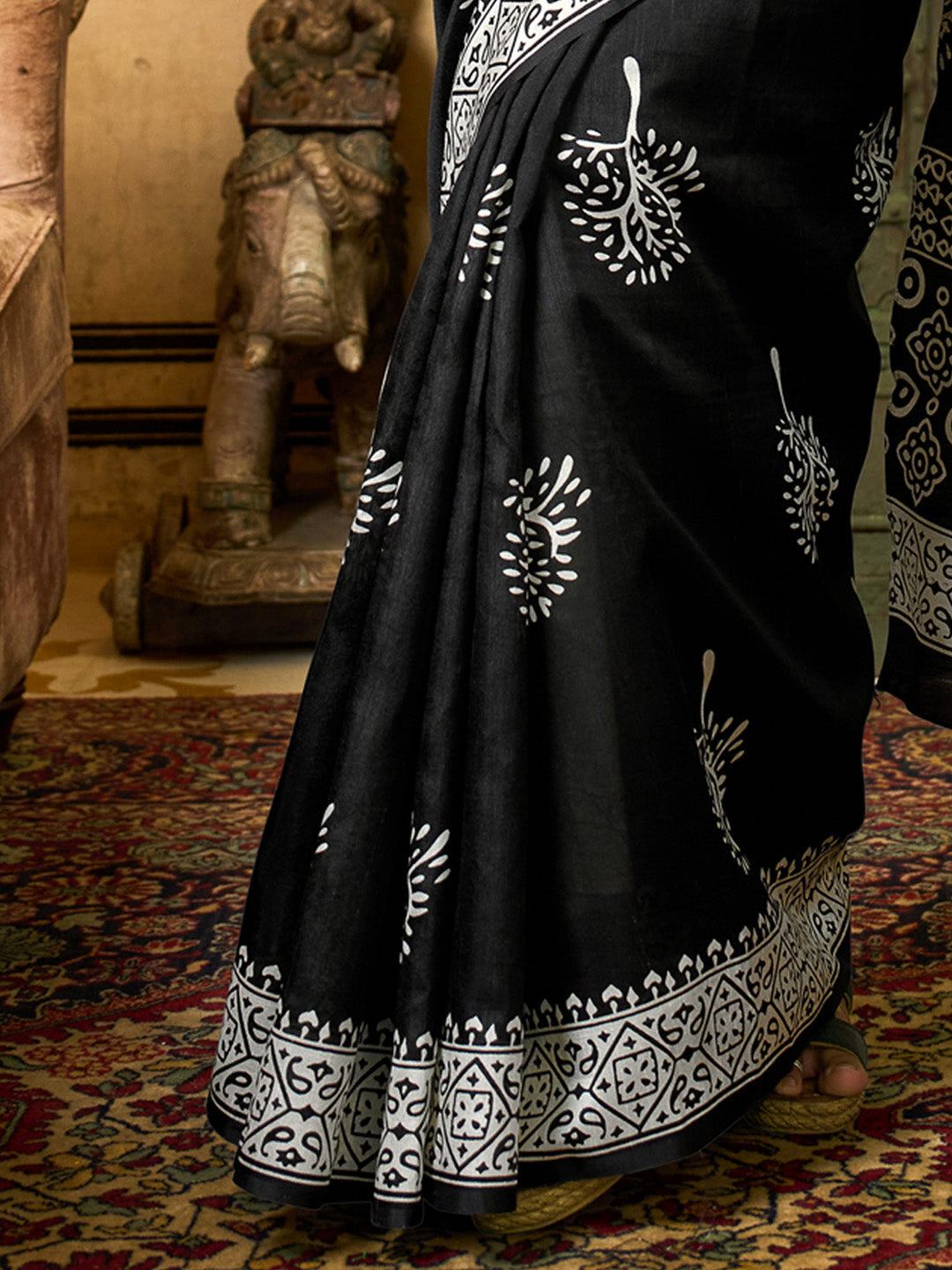 NOZ2TOZ Women's Bhagalpuri Silk Black Printed Designer Saree With Blouse Piece - Distacart