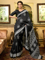 Thumbnail for NOZ2TOZ Women's Bhagalpuri Silk Black Printed Designer Saree With Blouse Piece - Distacart