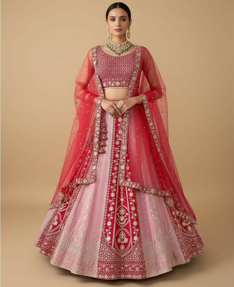 Lehenga Mart Pink Faux Georgette Designer Bollywood Style Wedding Wear Lehenga Choli - Dista