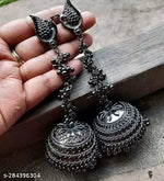 Thumbnail for Tehzeeb Creations Women's Black Colour Oxidised Earrings In Jhumki Style - Distacart