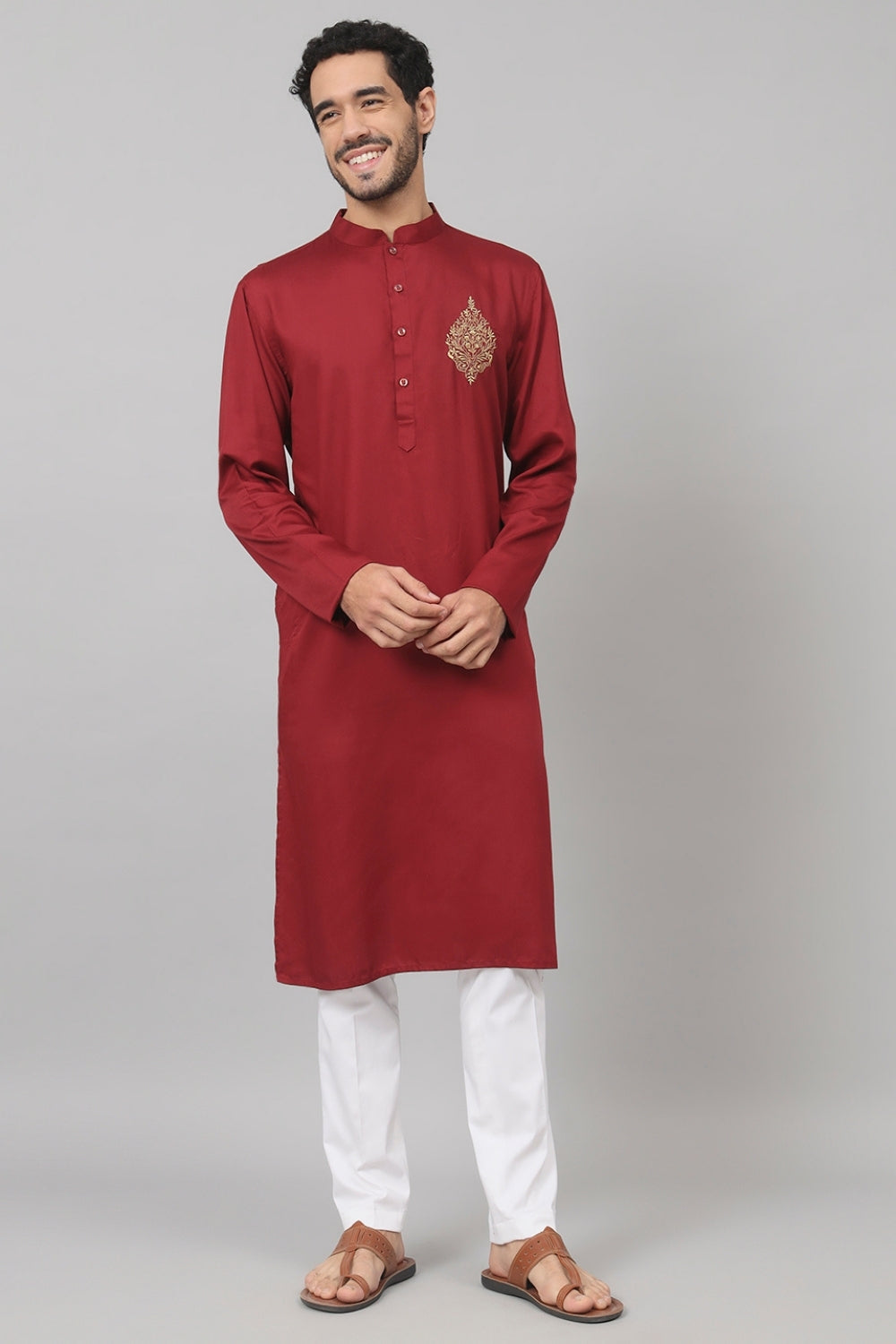 Cotton Kurta With Motif Embroidery by Hilo Design - Distacart
