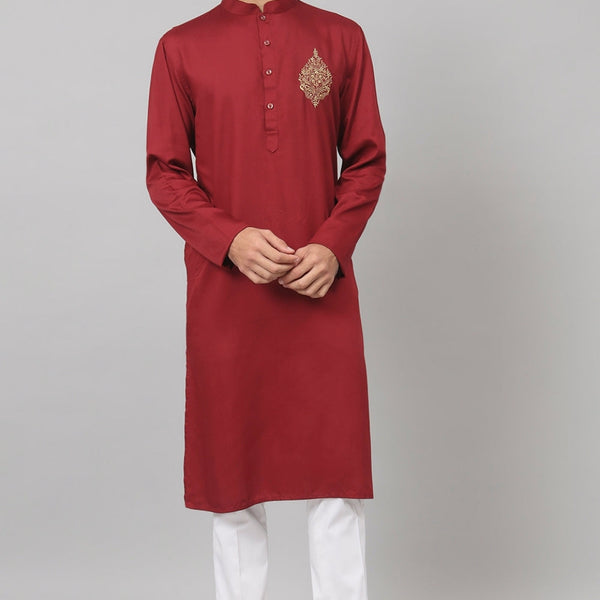 Cotton Kurta With Motif Embroidery by Hilo Design - Distacart
