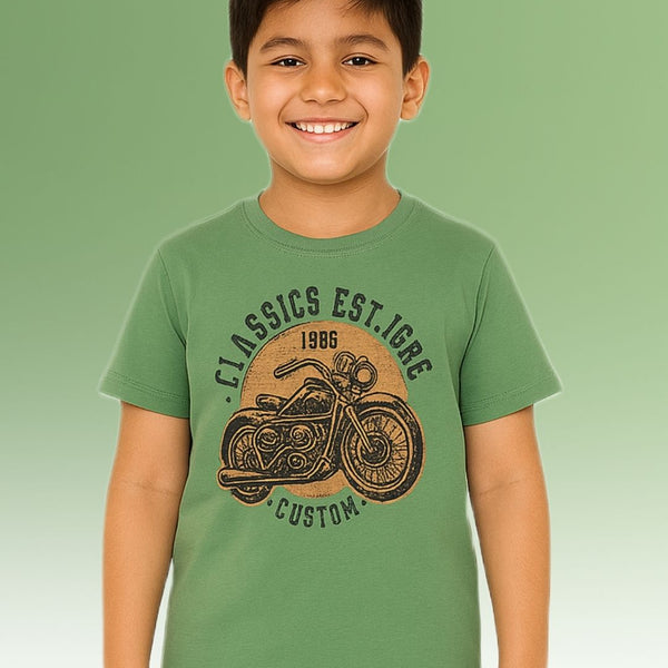 Chilins Round Neck Printed Cotton Tshirt, Color- Olive