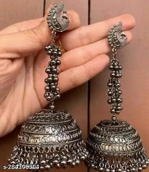 Tehzeeb Creations Women's Black Colour Oxidised Earrings In Jhumki Style - Distacart