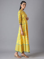 Thumbnail for AURELIA Yellow & Green Ethnic Motifs Pure Cotton Maxi Dress