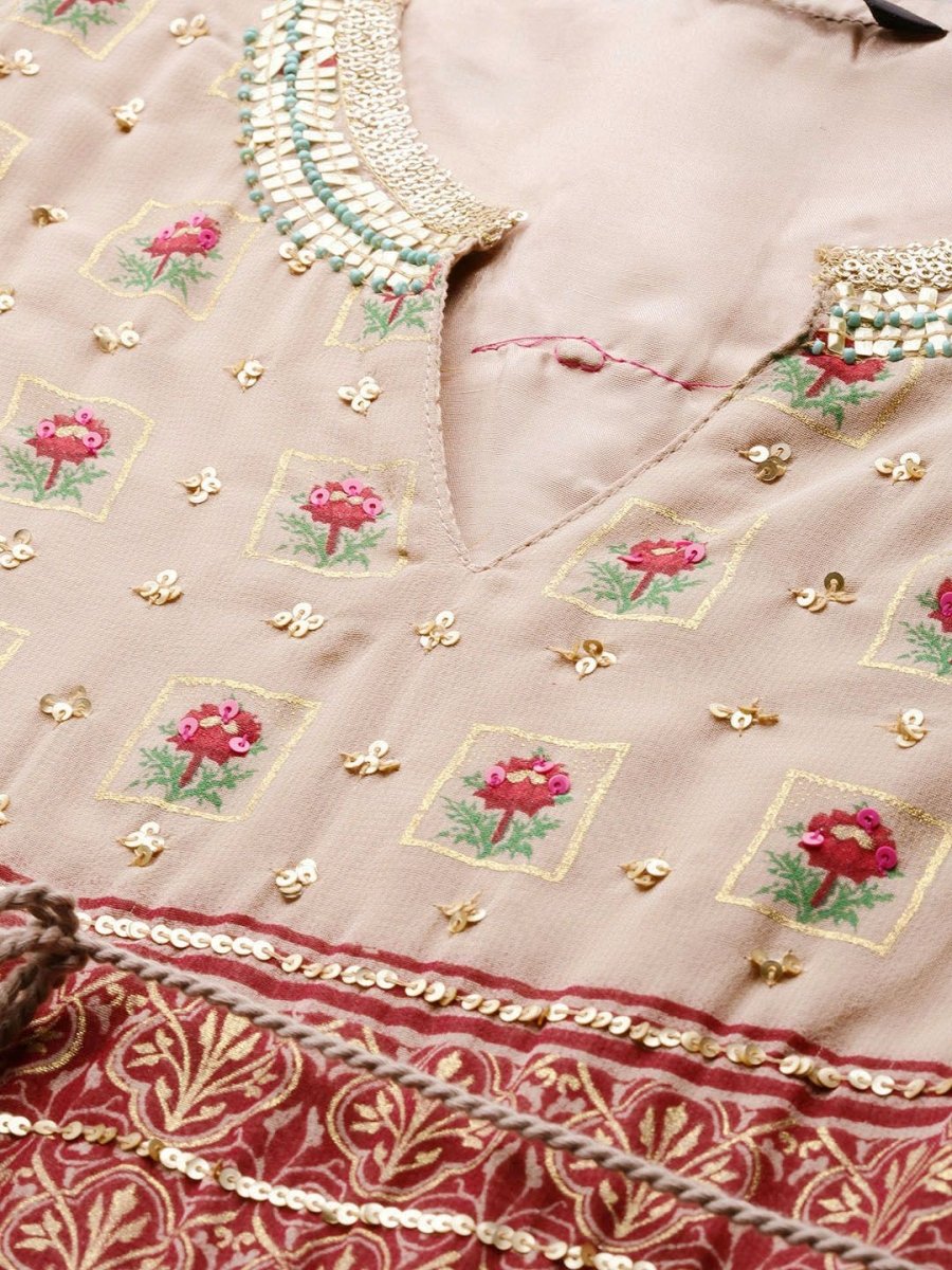 AURELIA Beige & Pink Ethnic Motifs Printed Maxi Dress - Distacart