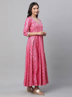 Thumbnail for AURELIA Ethnic Motifs Printed V-Neck Pure Cotton A-Line Maxi Ethnic Dress
