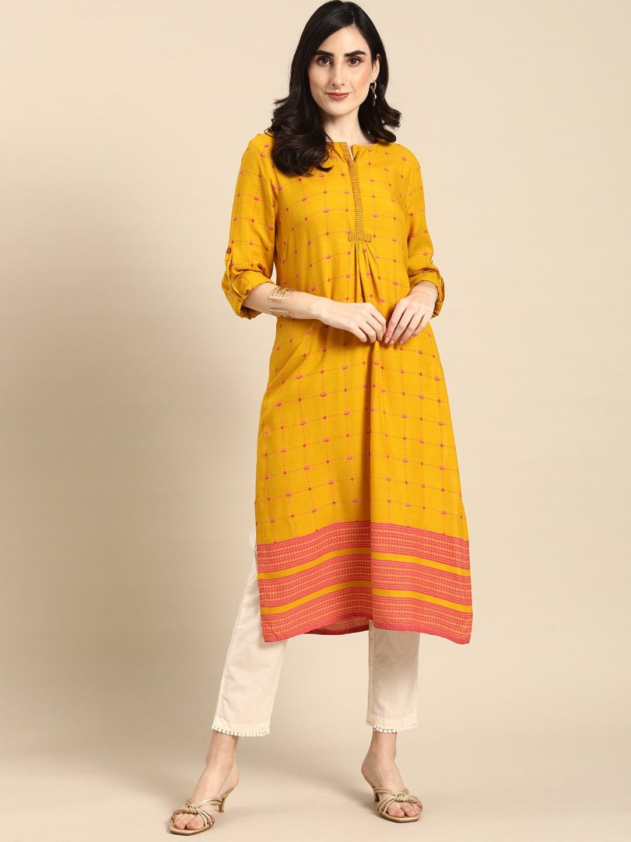 All About You Women Yellow & Pink Printed Kurta - Distacart