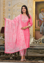 Thumbnail for Partywear Designer Pink Cotton Stitched Suit With Dupatta - Tanisha - Distacart