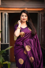 Thumbnail for Purple Silk Woven Saree with Unstitched Blouse - Hiral Fashion - Distacart