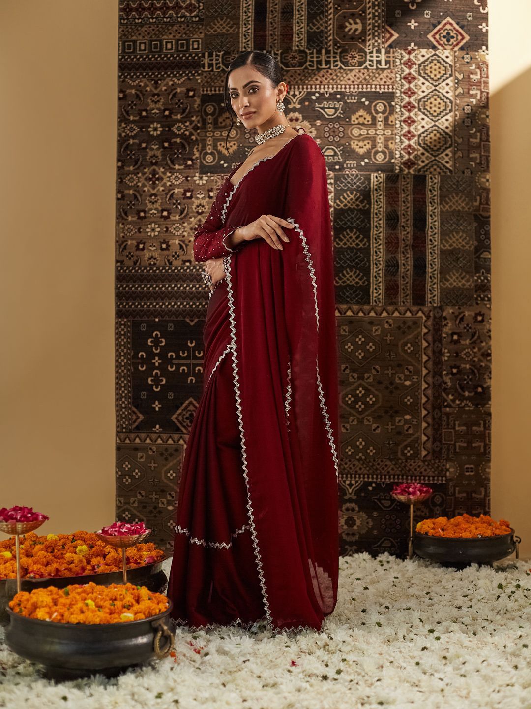 kasee Beads and Stones Pure Chiffon Saree - Distacart