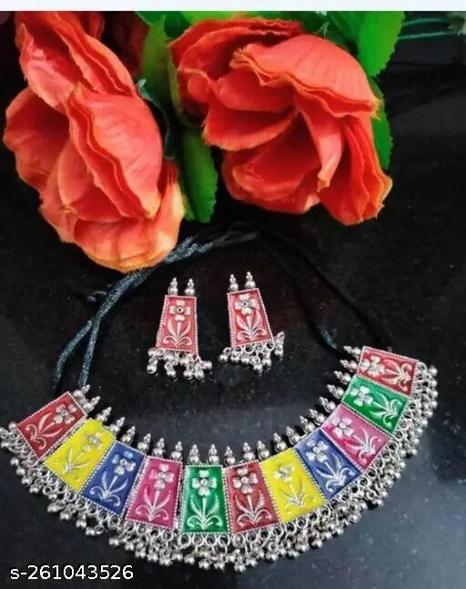 Tehzeeb Creations Women's Multi Colour Meenakari Oxidised Necklace Set - Distacart