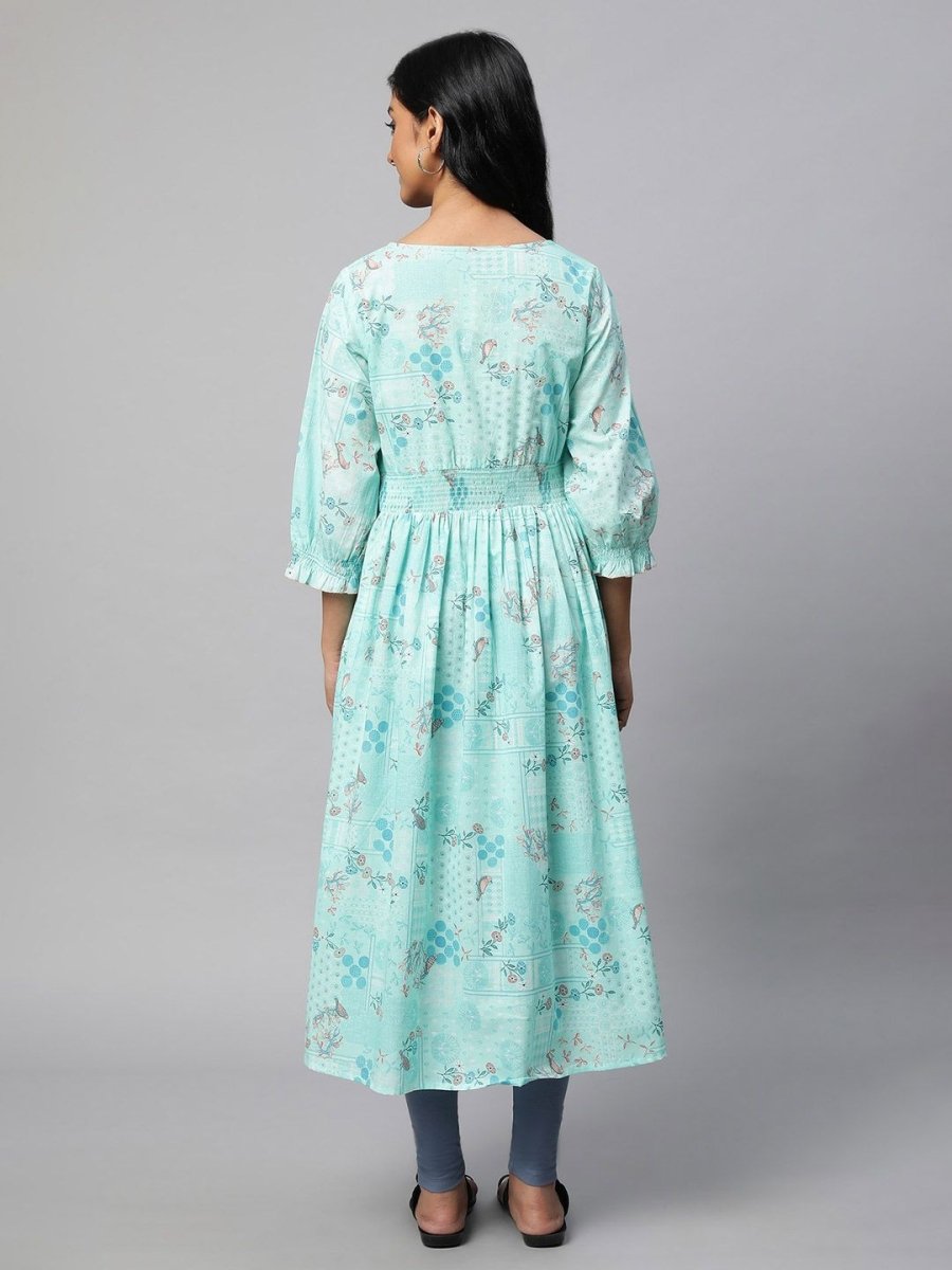 AURELIA Floral Printed Pure Cotton Fit & Flare Midi Ethnic Dress