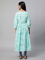 Thumbnail for AURELIA Floral Printed Pure Cotton Fit & Flare Midi Ethnic Dress