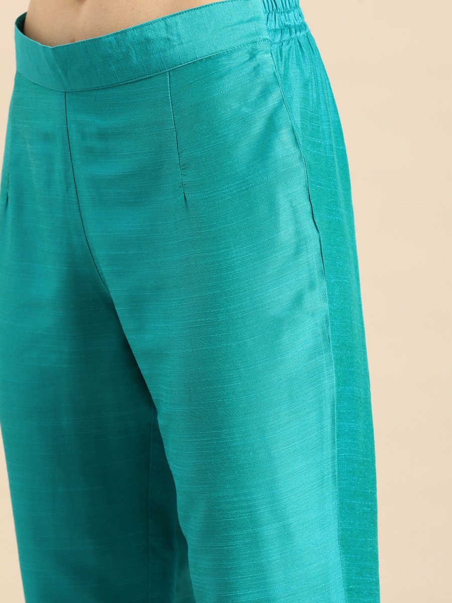 Anouk Women Teal Blue Yoke Design Regular Kurta with Trousers & Dupatta - Distacart