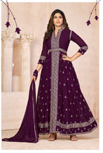 Thumbnail for Anaita Wine Embroidered Faux Georgette Anarkali Suit - Distacart