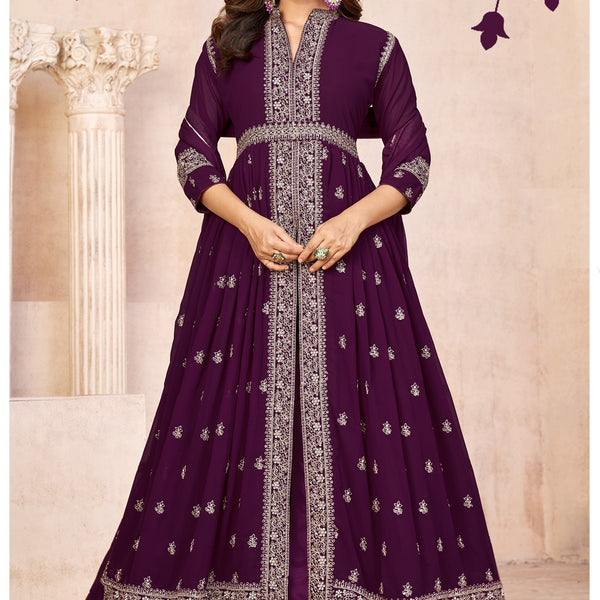 Anaita Wine Embroidered Faux Georgette Anarkali Suit - Distacart