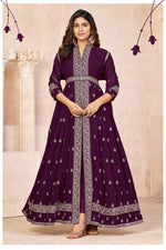 Thumbnail for Anaita Wine Embroidered Faux Georgette Anarkali Suit - Distacart