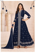 Thumbnail for Anaita Navy Blue Embroidered Faux Georgette Anarkali Suit - Distacart