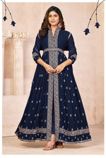 Thumbnail for Anaita Navy Blue Embroidered Faux Georgette Anarkali Suit - Distacart