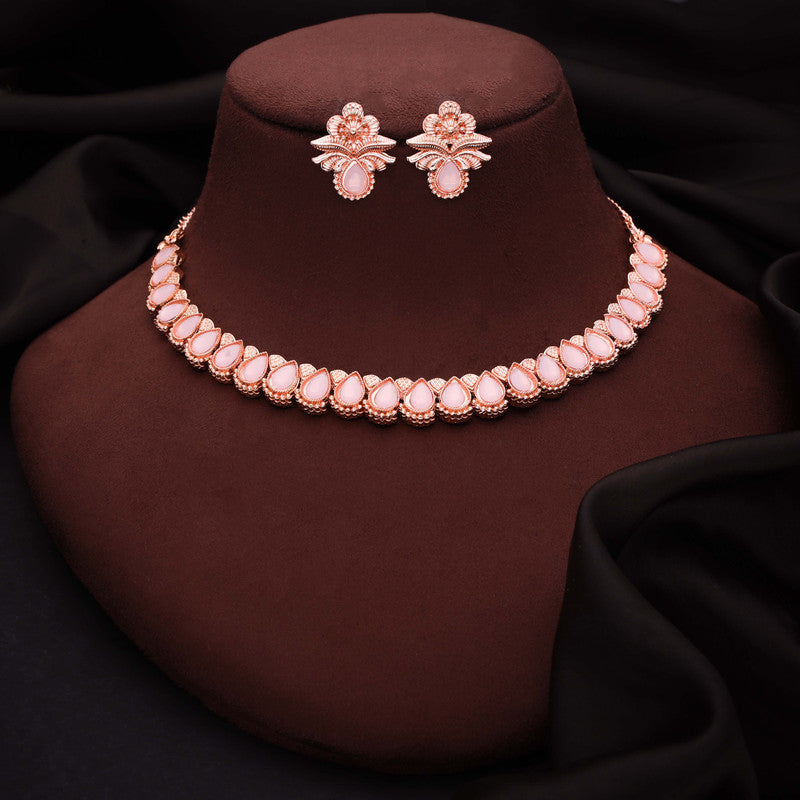 Tehzeeb Creationss Rose Gold Polish Baby Pink Colour Necklace With Pair Of Earrings - Distacart