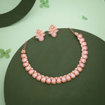 Thumbnail for Tehzeeb Creationss Rose Gold Polish Baby Pink Colour Necklace With Pair Of Earrings - Distacart