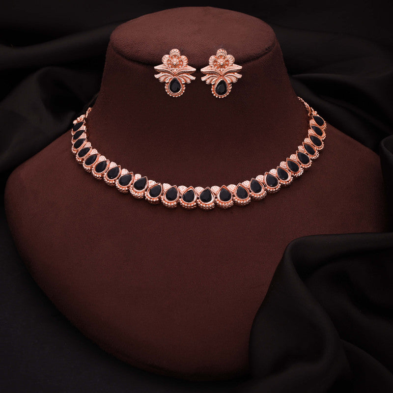 Tehzeeb Creationss Rose Gold Polish Black Colour Necklace With Pair Of Earrings - Distacart