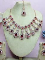 Thumbnail for Jewel City Rose Gold-Plated Necklace Set with Earrings & Maang Tikka for Women – Sparkling Bridal Party Jewelry - Distacart