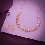 Thumbnail for Tehzeeb Creationss Rose Gold Polish Lavender Colour Necklace With Pair Of Earrings - Distacart