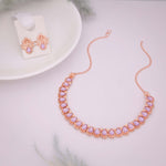 Thumbnail for Tehzeeb Creationss Rose Gold Polish Lavender Colour Necklace With Pair Of Earrings - Distacart