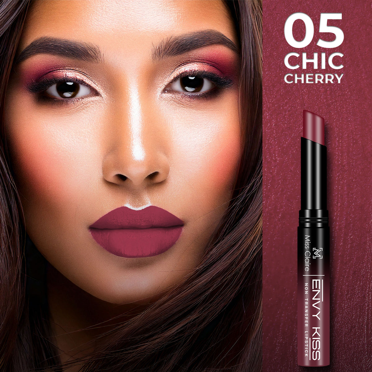 Miss Claire Envy Kiss Non Transfer Lipstick - 05 Chic Cherry - Distacart