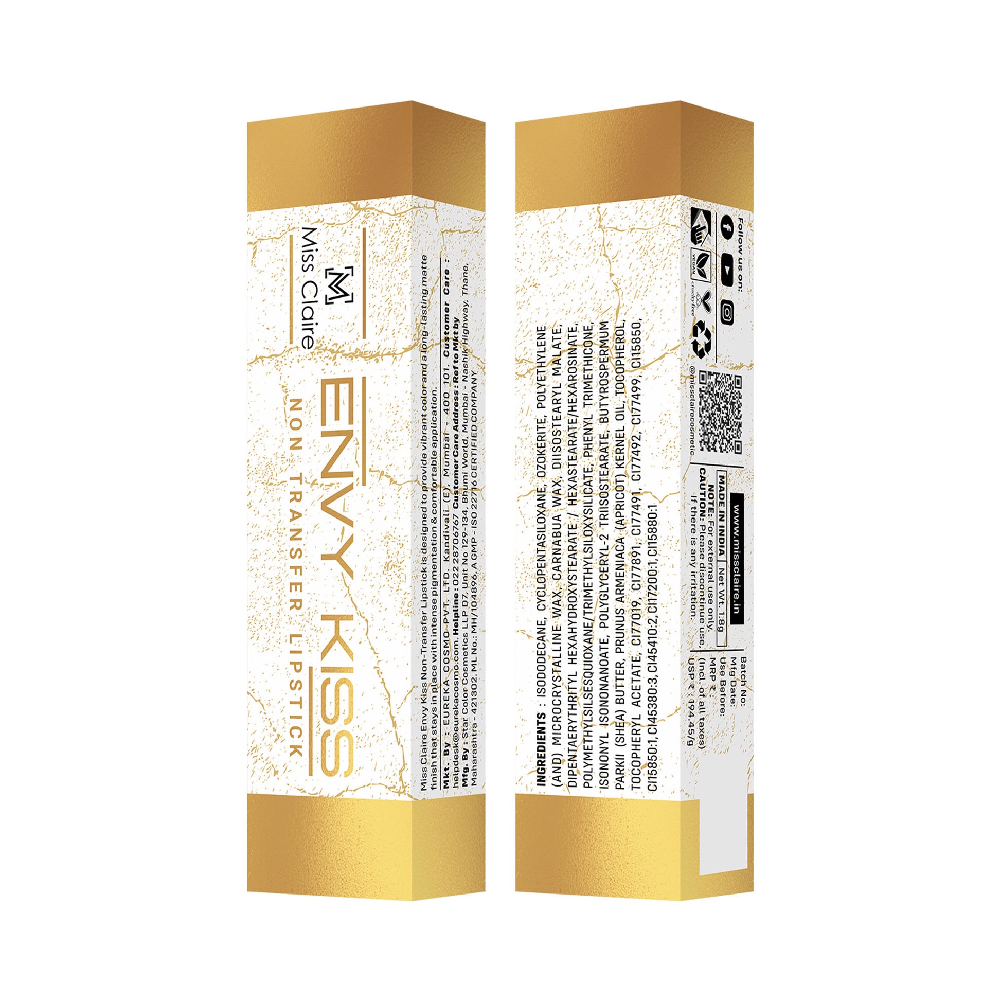 Miss Claire Envy Kiss Non Transfer Lipstick - 11 Cookie - Distacart